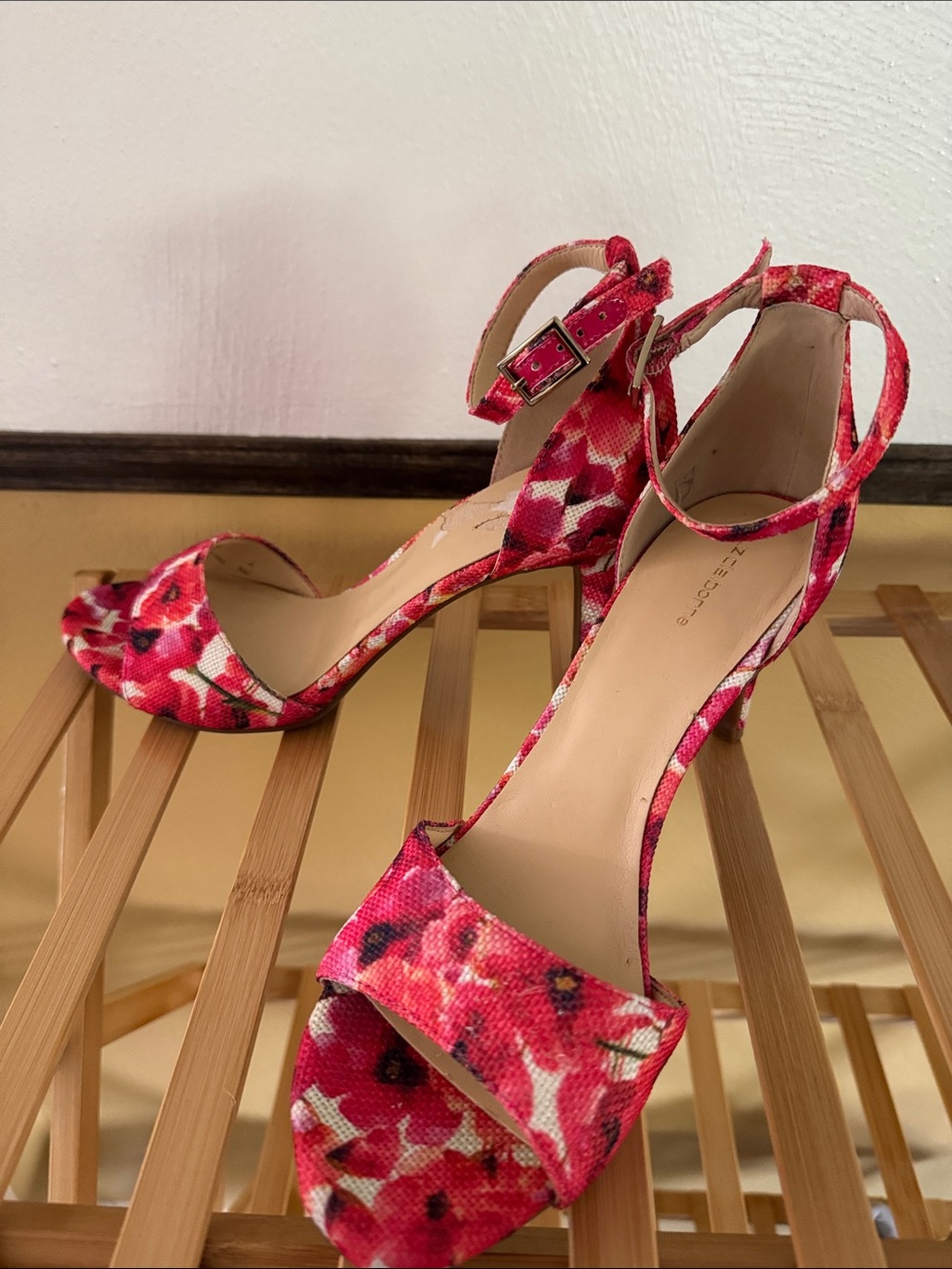 Liz Claiborne Pink Floral Ankle-Strap Heels